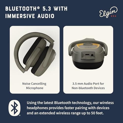 Elgin Rampage Bluetooth Hearing Protection Headphones, OSHA Compliant, 25 dB NRR, Noise Isolating Microphone, 40+ Hour Battery, IP65 Rated, Ideal for Construction, Landscaping, Industrial Use