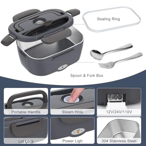 Leakproof, Removable Easy Clean, 12V/24V Car/Truck & 110V Home Use, Lonchera Eléctrica Portátil with Bag Tableware, Gifts Carsolt 1.5L Electric Lunch Box, Heated Lunch Box Food Warmer for Adults B09YXSNCTM