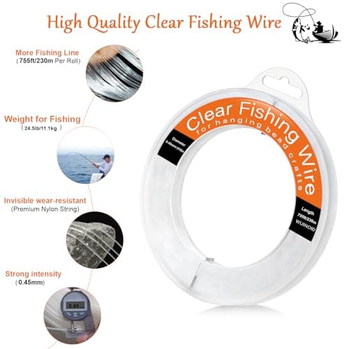 Clear Fishing Line Wire 755 ft, Invisible Monofilament Fishing Line Wire, Nylon String for Hanging Balloons Garland Crafts Picture Decorations, Clear String Threads Cords WUINOID