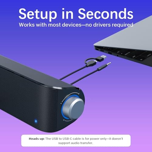 Nylavee Computer Speakers, Hi-Fi Stereo Computer Sound Bar with Bluetooth & 3.5mm Aux, USB/USB-C Powered for Desktop PC, Laptop & Monitor, Built-in Mic and Headphone Jack