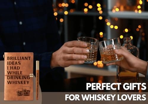 InnoBeta Whiskey gifts Leather Journal Notebook with Pen, for Whiskey Lovers, Men, Women on Birthday, Refillable Sketchbook, Travel Diary, Lined Planner, 7x5 Inches, Brown