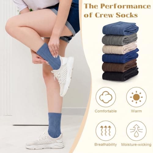 Athletic, Breathable, Warm, Soft, Comfortable, Calf, Gifts, Casual, Size 5-9, Fall Justay Crew Socks for Women, Cute Knit Boot Dress Cotton Socks B0C68LX55L