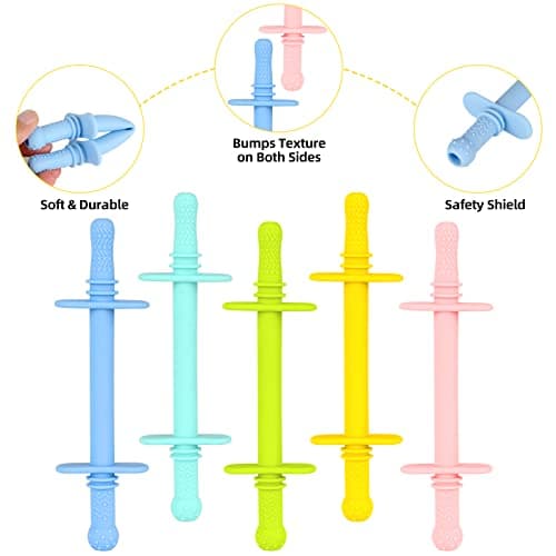 Fu Store Hollow Teether Tube 5PCS Chew Straw Toy for Infant Toddlers Silicone Tubes Teething Toys for Babies 3-12 Months BPA Free/Freezable/Dishwasher and Refrigerator Safe