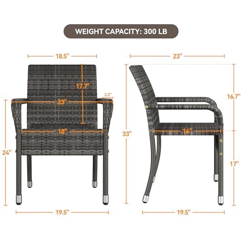 Yaheetech Set of 2 Stackable Outdoor Rattan Dining Chairs, All-Weather Firepits Armchair w/Armrests, Steel Frame for Garden, Patio, Deck, Yard, Poolside, Gray
