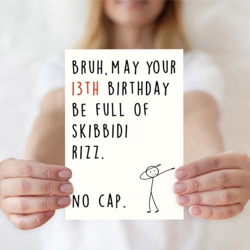 13 Year Old Birthday Gifts Decorations for Boy Girl Daughter Son Niece Nephew with Gen Z Slang Meme Design Funny 13th Birthday Card for Boys Girls B0FN7WD6RQ