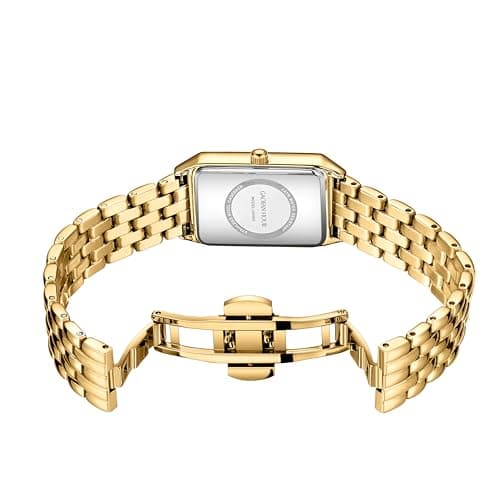 GAOFAN HOUR Gold Watches for Women with Vintage Rectangular Case,White Roman Dial,Stainless Steel Band,Adjustment Tool Included,Water Resistant