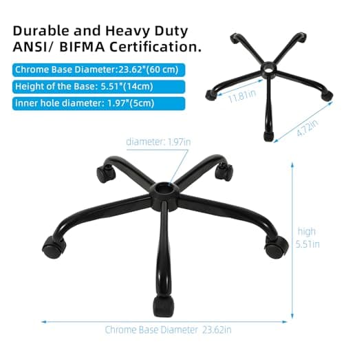 28 Inch Heavy Duty Office Chair Base with 5 Casters, Reinforced Metal Chair Feet, Universal Gas Cylinder Fit, for Swivel/Computer/Criss Cross Chairs