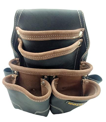 LEATHER GOLD Nail Pouch | Leather Tool Pouch 3150DP, 5 Pockets, Black, Oil-Tanned Leather, Heavy Duty Carpenter Tool Belt with Reinforced Seams and 2 Snap Loops