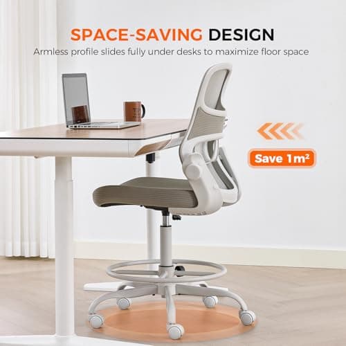 Drafting Chair Armless, Tall Office Chair with Adjustable Foot Ring and Lumbar Support, Ergonomic Mesh High Desk Chair for Standing Desk, Black