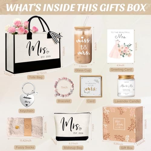 Bridal Shower Gifts for Bride To Be Gift 2026, 8PC Unique Bridal Shower Bachelorette Gifts for Brides, Just Married Engagement Wedding Presents Set for Women Her Wifey Future Mrs B0GZ3PCXTQ
