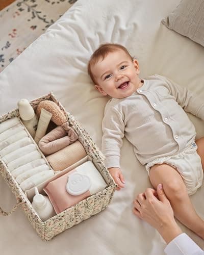 Portable Storage Basket with Removable Dividers, Gift for Baby Shower, Newborn Boy & Girl Essentials, Baby Registry Must Have Blissful Diary Floral Diaper Caddy Organizer Storage Basket, Pastoral Daisy B0DGXCCBR5