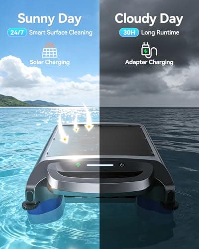 2026 New V1T Solar Pool Skimmer, Robotic Pool Surface Skimmer Cleaner with App Control, 7L Large Basket 24/7 Cleaning Smart Obstacle Avoidance Dual Charging Options Ideal for Above Ground Pool