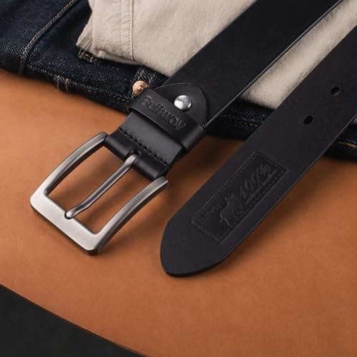 Buffway Men’s Full Grain Leather Belt – Solid One-Piece Leather, 1.5” Wide for Jeans & Business Casual, Gift Box Included