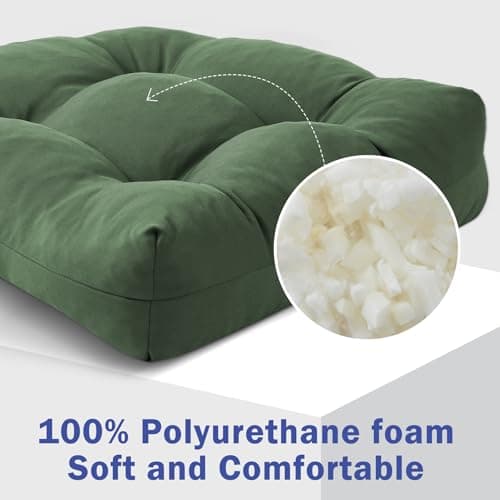 IPYNBAP Outdoor Chair Cushions Set of 2, Patio Chair Cushions with Ties, 19x19+5” Tufted Outdoor Seat Cushions, Waterproof Patio Furniture Cushions, Outdoor Dining Chair Pads, Forest Green