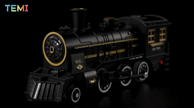 TEMI Steam Train Toy Set for Boys 3 4 5 6 7 Years, with Sounds & Light, Electric Classical Engine Locomotive for Kids, Rechargeable Model Train Kit for Christmas Tree, Cargo Car Railway Tracks