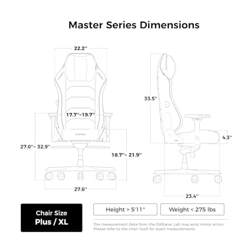 DXRacer Master XL Video Gaming Chairs for Adults, Ergonomic Reclining Computer Gaming Chair, Racing Style Height Adjustable (EPU Leatherette, Black Line)