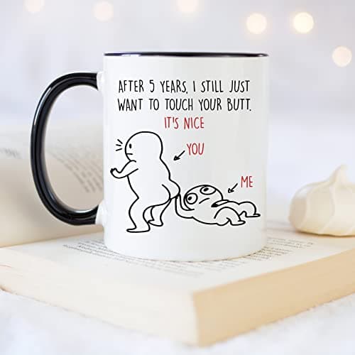 YouNique Designs 5 Year Anniversary Mug, 11 Ounces, Funny 5th Wedding Jubileee Coffee Cup for Her and Him, Fifth Year, 5th Wedding