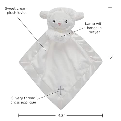 Baby Aspen Bedtime Blessings Lamb Lovie for Babies Security Blanket, Rattle, Newborn Baby Toy, White, 1 Count (Pack of 1)