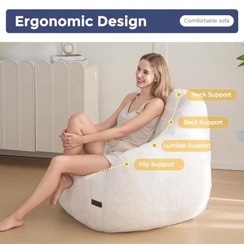 MAXYOYO Bean Bag Chair, Comfy Bean Bag Sofa with Back Support, Faux Fur Bean Bag Chair for Adults and Kids, Stuffed Floor Sofa for Living Room, Bedroom, Apartment, Beige