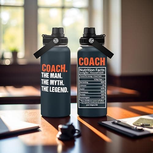 Coach Gifts - 32 Oz Coach Nutriton Facts Water Bottle, The Man The Myth The Legend - Christmas Birthday Cheer Coachs Gifts, Soccer Softball Basketball Swim Coachs Appreciation Gift for Him