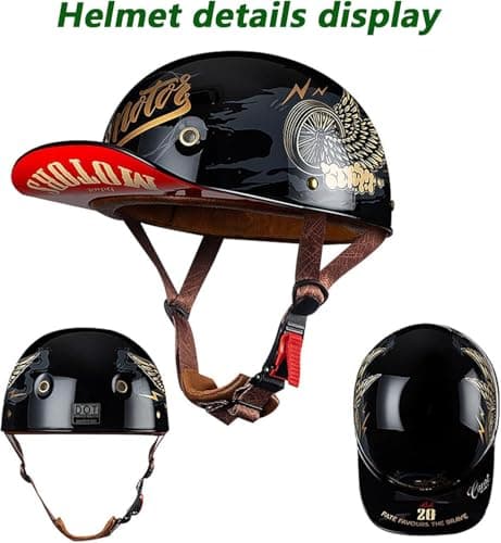 Baseball Motorcycle Half Helmet DOT Approved for Adults Universal Hat Style Helmet with Adjustable Quick Release Buckle Fits Bicycle Cruiser Scooter