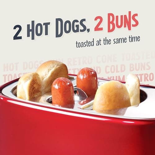 Nostalgia HDT600RETRORED Retro Pop-Up 2 Hot Dog & Bun Toaster, with Mini Tongs, Works with Chicken, Turkey, Veggie Links, sausages & Brats B005Q8X6IO