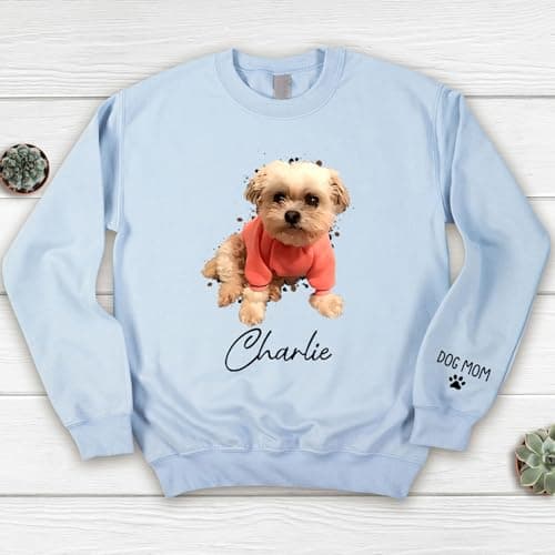 Personalized Pet Photo Design, For Pet Lovers, Everyday & Holiday Wear, Soft Cotton Blend, Meaningful Gift Custom Sweatshirt, Dog Mom & Cat Mom Sweatshirt, Pet Photo Gift B0CN32WK1K