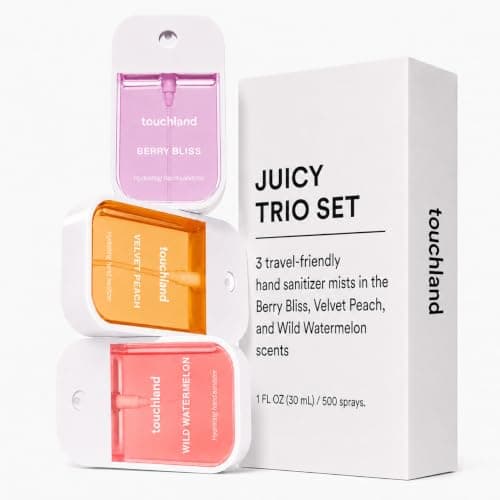 TSA ready Power Mist with skincare benefits. Velvet Peach, Berry Bliss and Wild Watermelon. Touchland Juicy Trio Hydrating Hand Sanitizer Spray Set Travel Size B09YT2H35S