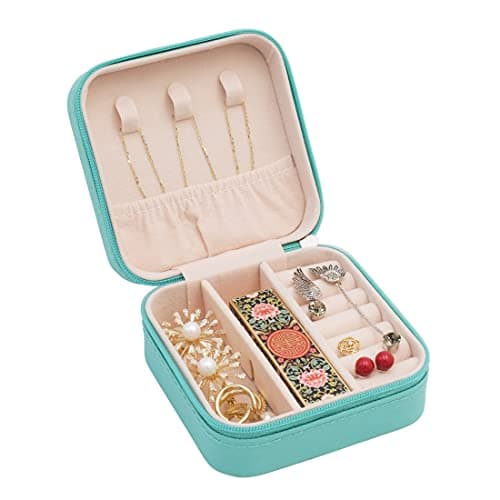 TRODANCE Mini Jewelry Travel Case, Small Portable Jewellry Organizer Box Portable Display Storage Box for Rings Earrings Necklaces, Gifts for Girl, Women, Wedding, Birthday, Mom, Mother's Day (Blue) B09631PYPT