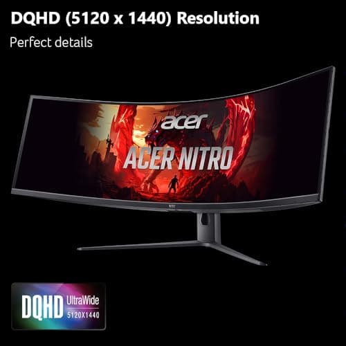 Acer Nitro 49” Gaming Monitor | UltraWide DQHD 5120 x 1440 | 1000R 32:9 Curved | AMD FreeSync | Up to 120Hz Refresh Rate | 3ms (G to G) | 1 x Display Port 1.4 & 2 x HDMI 2.0 Ports | EI491CUR J0biiphx