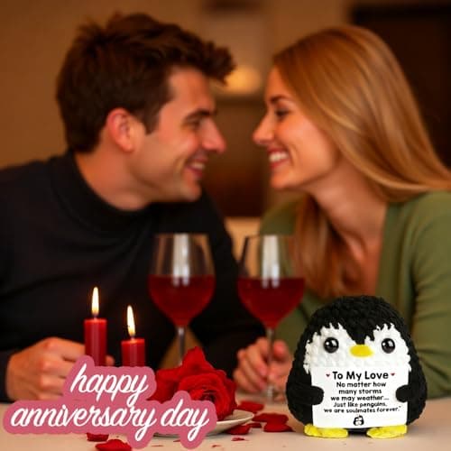 Positive Penguin Gifts for Him Her Anniversary Valentine‘s Day Birthday Gift for Boyfriend Husband Wife Handmade Crochet Animals Romantic Couples Christmas Wedding Year for Men Women