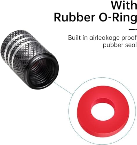 Tire Valve Stem Cap Cover for Toyota TRD Sequoia Tundra Tacoma 4Runner Trucks Belt O-Ring Seal Corrosion Resistant tire Valve caps 4 Pack Black