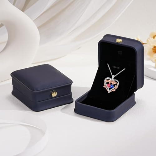 925 Sterling Silver Necklace, Gift Box Packaging, Anniversary Birthday Gifts for Women Her Wife Mom Grandma Iefil Rose Heart Double Birthstone Necklace, Gifts for Wife Her Women B0C1YY72HH
