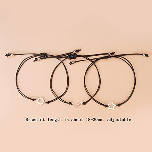 ZAHSY BFF Friendship Bracelets Gift for 3 Sun Moon Star Pinky Promise Bracelets Best Friend Christmas Birthday Gifts for Women Matching Bracelet for Sisters