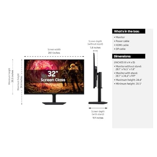 Samsung 32” Odyssey G5 G50F QHD Resolution Gaming Monitor, 180Hz Refresh Rate, Fast IPS Panel, HDR10, NVIDIA G-Sync Compatible, 1ms Response Time (GtG), AMD FreeSync™, Adjustable Stand, LS32FG502ENXZA