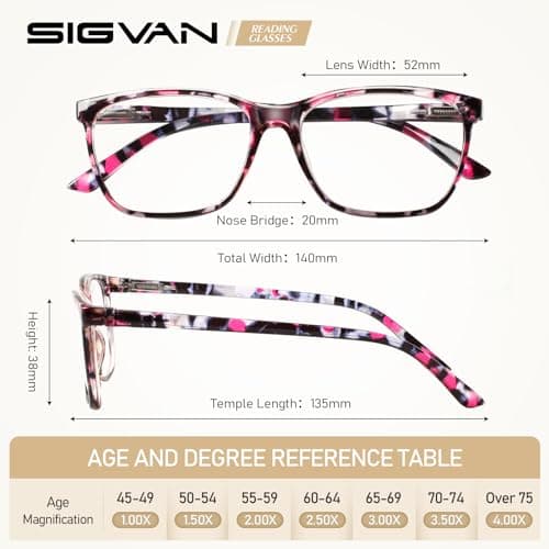 SIGVAN Ladies Reading Glasses Blue Light Blocking Spring Hinge Fashion Pattern Print Eyeglasses for Women