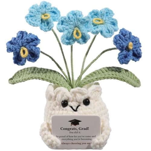 Crochet Forget Me Not Graduation Gift – Class of 2026 Blue Flowers with Card “Congrats, Grad! You Did It.”, Meaningful Gift for Student, Senior, Keepsake Desk Decor B0GMPV8Q35