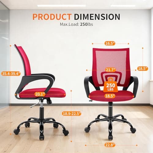 BestOffice Office Chair Ergonomic Cheap Desk Chair Mesh Computer Chair Lumbar Support Modern Executive Adjustable Stool Rolling Swivel Chair for Back Pain (Red)
