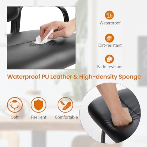Sweetcrispy Office Reception Guest Chair No Wheels Set of 2, Leather Stationary Waiting Room Chairs with Padded Arms for Elderly Desk Conference Room Lobby Table Side Salon, Inky