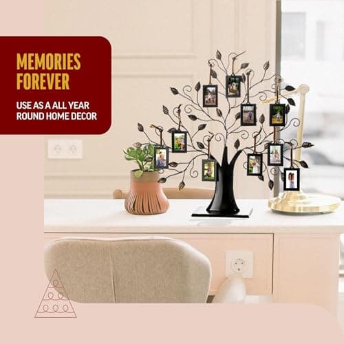Klikel Family Tree Picture Frame Display with 10 Hanging Picture Photo Frames | Large 20 x 18 Metal Tree | 10 Ornamental 2x3 Frames
