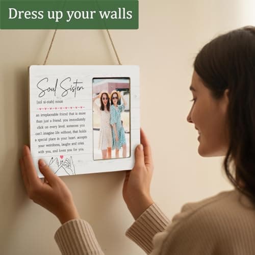 Soul Sister Gifts Picture Frame for BBF Friends Bestie, Long Distance Friendship Wooden Picture Frames