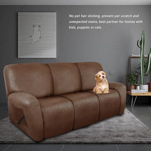 molasofa Recliner Sofa Covers - Leather Like Recliner Sofa 3 Seater Recliner Couch Covers for 3 Cushion Couch 8 Pieces Washable Stretch Reclining Sofa Slipcovers (Brown)