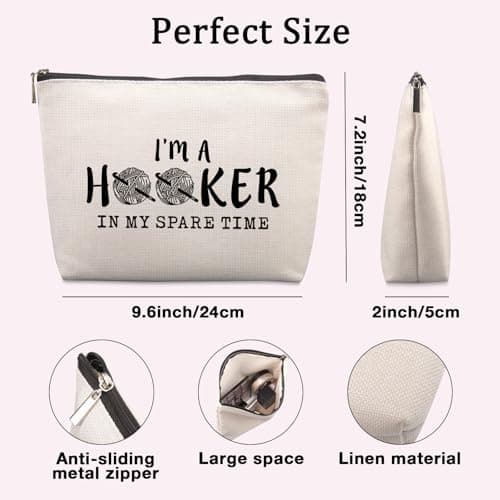 Funny Crochet Gifts for Crochet Lovers Funny Crochet Makeup Bag, Crochet Knitting Gifts for Christmas, Friendship & Birthday Gifts for Women, Mom, Sister, Travel Cosmetic Bag B0DHTL2L81