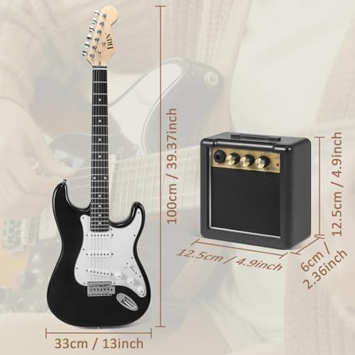 Jdfdexc Electric Guitar 39" inch Complete Beginner Starter kit Full Size with Amplifier,Complete Starter Set for Newcomers Electric Guitar Kit with Bag,Capo, Strap, String,Cable, Picks