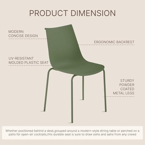 KISLOT Dining Chairs Set of 4, Plastic Outdoor Dining Room Chairs with Metal Legs, PP Anti-UV Stackable Patio Chairs with Ergonomic Back & Curved Seat for Kitchen Swimming Pool, Easy Assembly, Green