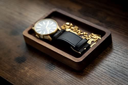 MUUJEE Ring Dish - Engraved Rectangle Wood Tray Small Jewelry Dish 5 Year Wedding Anniv Gifts Ideas (Small - 5.5 x 3.5 inches)