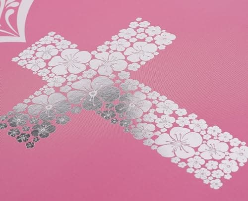 JWSCYSY 12.6" Large Pink Gift Bag with Metallic Silver Floral Cross Design, Card and Tissue Paper for Baby Girl Baptisms, Christenings, First Communions Religious