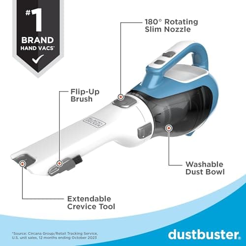 BLACK+DECKER dustbuster AdvancedClean Handheld Vacuum Cordless, Compact Home and Car Vacuum with Crevice Tool ,Rotating Nozzle and Charging Station, Large Dust Bowl (CHV1410L)