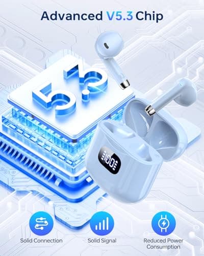 KTGEE Wireless Earbuds Bluetooth 5.3 Headphones, 40Hrs Playback Stereo Ear Buds with LED Display Charging Case IPX7 Waterproof in-Ear Earphones with Mic for Phone Tablet Laptop Sports, Blue