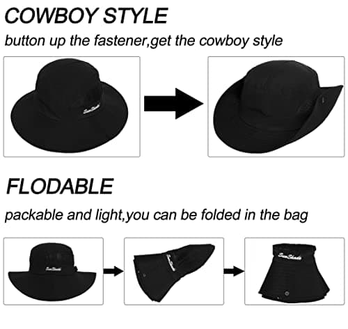 INOGIH Women's Outdoor UV-Protection-Foldable Sun-Hats Mesh Wide-Brim Beach Fishing Hat with Ponytail-Hole